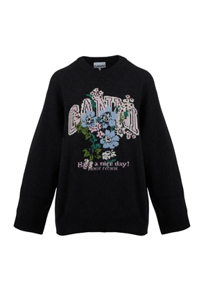Graphic wool oversized sweater flowers Phantom A1150054 Ganni 